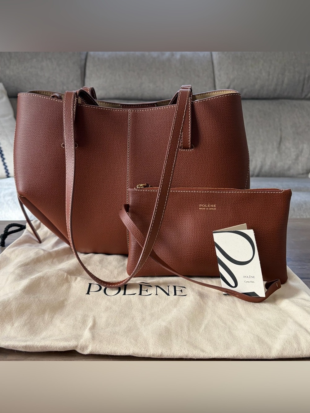 Polene Cyme Mini Tote in Cognac
